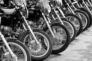 motorcycles parked in a line